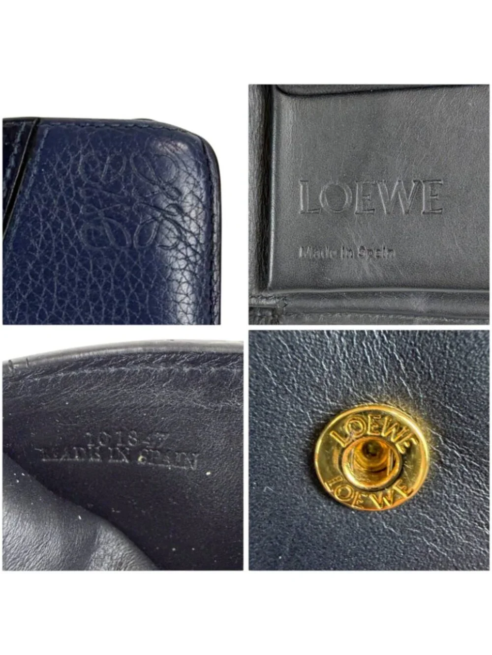Loewe Puzzle Tricolor Compact Wallet Bifold Navy Anagram Logo Leather